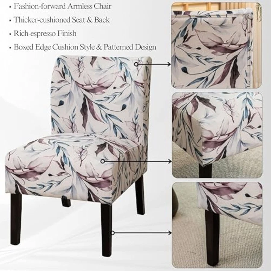 Современный акцентный стул из ткани с принтом Capa без подлокотников, фиолетовый цветочный узор - Изображение 4 из 4