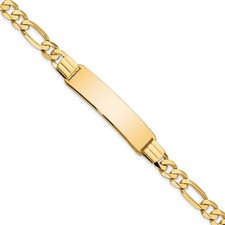 10K Yellow Gold Figaro Link ID Bracelet 7 Inch