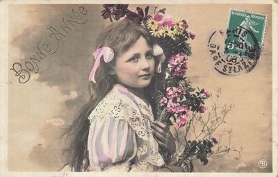 CP HAPPY YEAR LITTLE GIRL HAIR RIBBON WITH FLOWERS - 74579