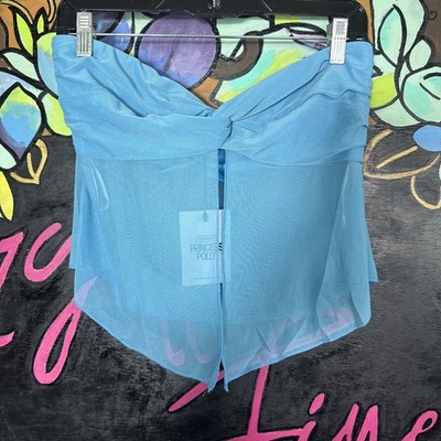 Princess Polly Mesh Bandeau Twist Top, Blue, Size 8