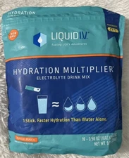 Liquid IV Hydration Multiplier Electrolyte Drink Tropical Punch 16 Sticks 8/25