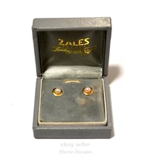 Vintage 7mm 14kt Gold Post 5mm Pearl Stud Zales Earrings, Grey Velvet Box