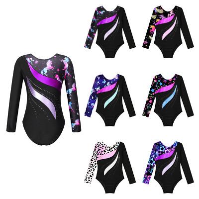 DE Mädchen Turnanzug Gymnastikanzug Leotard Langarm Kostüm Dancewear