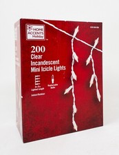 HOME ACCENT HOLIDAY 200 Warm White Mini Icicle String Light, White Wire, 8' 9" L