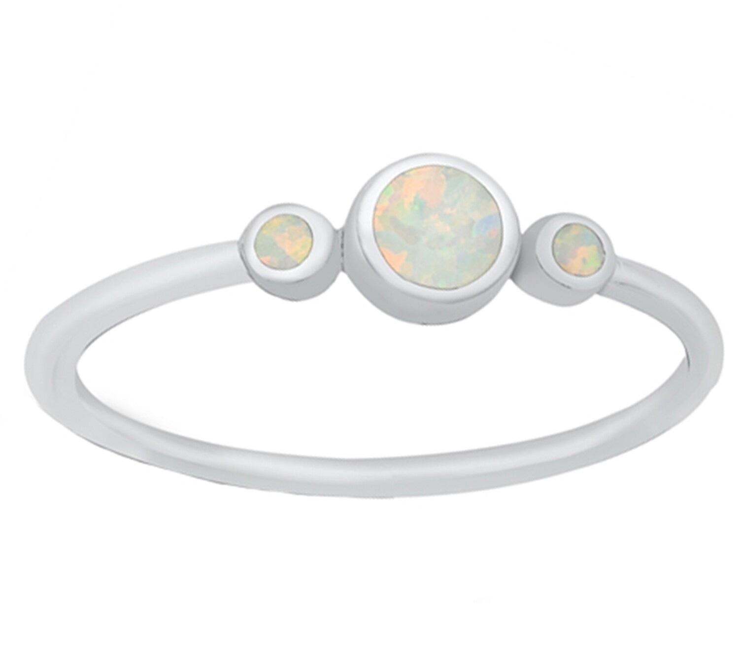 Linear Circles Stackable Ring Lab Created White Opal 925 Sterling Silver 4.5mm