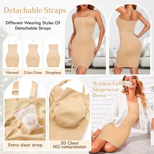Seamless Shapewear Full Slips for Under Dresses Women Tummy Control Body Shaper - Picture 10 of 17
