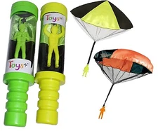 Toy Skydiver Parachute Men 2 Piece Set- Tangle Free With Launcher Containers!