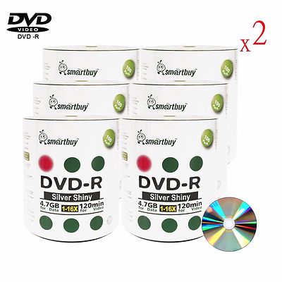 1200 Pcs Smartbuy Shiny Silver For Blank DVD-R 16X 4.7GB  Blank Record Disc