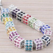 10pcs 9x8mm; Hole:5mm White Crystal square Bead Loose European Beads PB271
