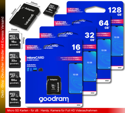 SD Speicherkarte 256-128-64-32-16-8GB micro SD Card Class10 SDHC SDXC 100MB/s