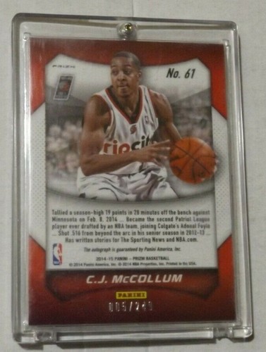 2014-15 C.J. McCollum Blue Prizm Prizm Autograph /249 Portland Trail Blazers - Picture 6 of 7