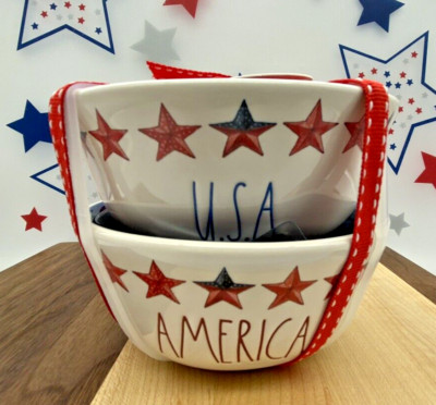 Rae Dunn Patriotic 4th of July USA and AMERICA Ceramic Bowls (Set of 2)