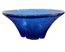 HAZEL ATLAS -Royal Lace Cobalt Blue- 10" 3-Toed Ftd Bowl,  Depression Glass. VGC