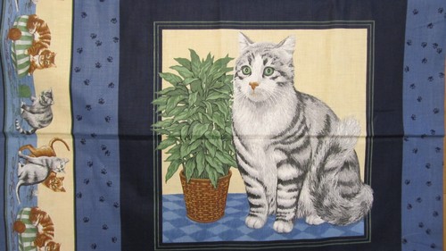 Vtgt COTTON FABRIC VIP Cranston PANELS PILLOW QUILT BLOCK CATS - Picture 2 of 5