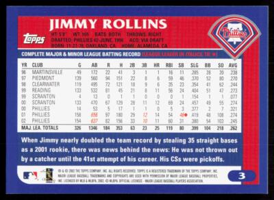 2003 Topps 3 Jimmy Rollins Philadelphia Phillies | eBay