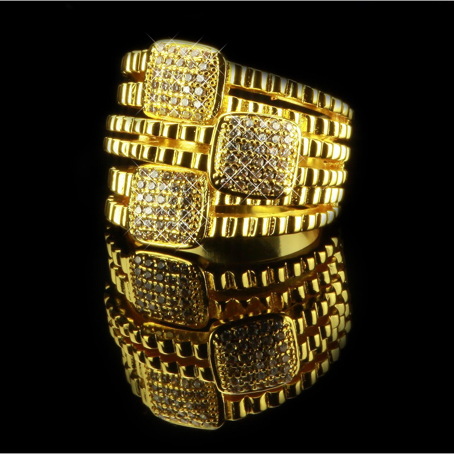 Anillo De Dama De Oro Baño De Oro Con Circonitas 750 Oro 18 Quilates R2932