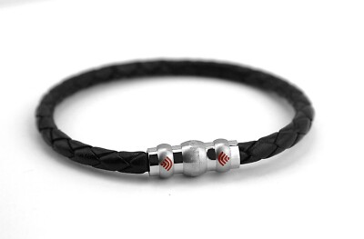 MONTBLANC STAINLESS STEEL WOVEN BLACK LEATHER BRACELET 8