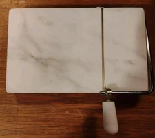 Marble Cheese Slicer & Serving Tray 8" x 5" Gray Marble with Steel Arm NOS
