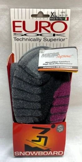 Eurosock's Board Unisex Supreme Snowboard Socks Smoke Size XL NEW
