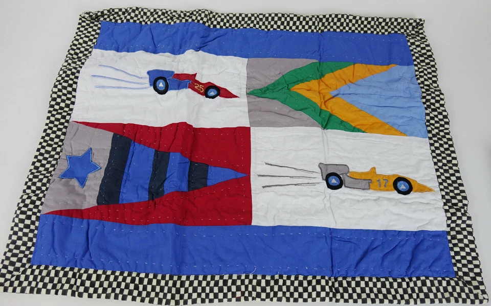 全新 男孩 儿童 Daytona Racecar 汽车拼贴被子 Shams 套装 全套/女王 — 第 3/4 张图片