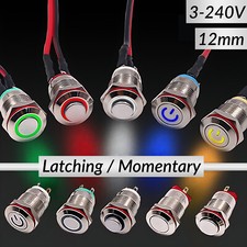 12mm Latching/Momentary Round Push ON/OFF Power Button Switch Waterproof 3-240V
