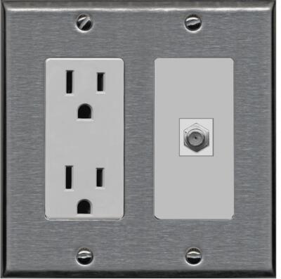 RiteAV 1 Port Coax Cable TV F-Type Wall Plate Outlet [Stainless/Gray]
