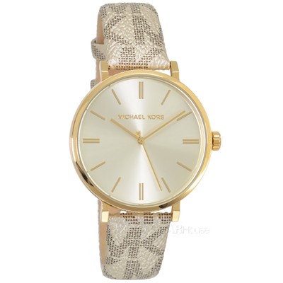Michael Kors Womens Addyson Casual Watch, Gold Dial, MK Logo Print 