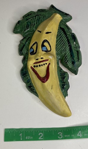 Vintage Anthropomorphic Chalk Ware Fruit Happy Face Wall Art Banana - Picture 4 of 5