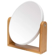 YEAKE Vanity Makeup Mirror with Natural Bamboo Stand, 8 Inch Double Sided 3X