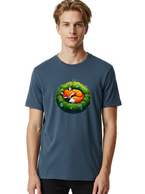 Sleeping-Fox Mens Graphic Tee, 100% Cotton, Casual Summer Wear