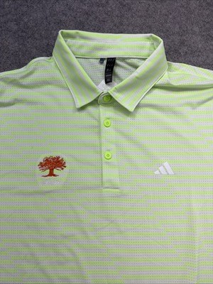 Adidas Men's XL Green Striped Polo Shirt CBMC Oak Tree Performance Golf Tee