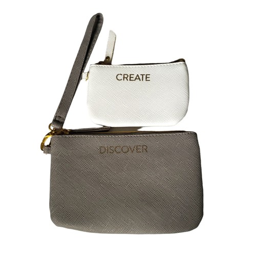joy mangano clutch set wristlet nwot grey small clutch cream small flat bag