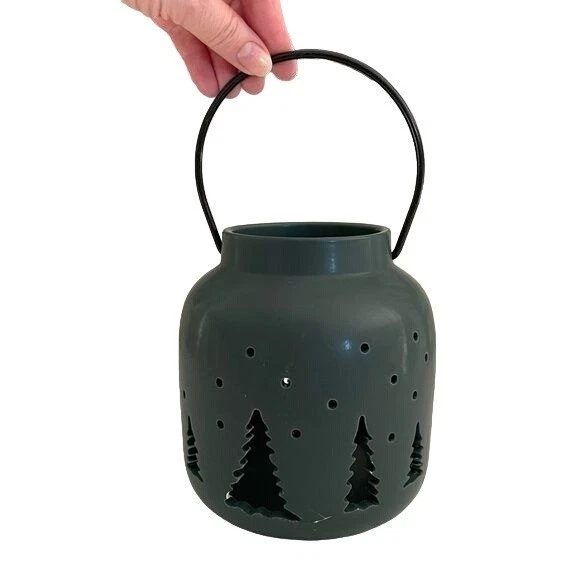 Lanterna de Natal cerâmica 6 polegadas de altura árvore verde inverno vela decoração de férias - Imagem 3 de 4