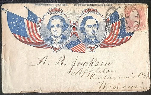 65 Civil War Patriotic - Scarce Warren & Ellsworth Surrounded by Flags