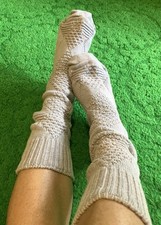Vintage 90  s Christian Dior Gray Cable Knit Cotton Slouchy Baby Slouch Socks
