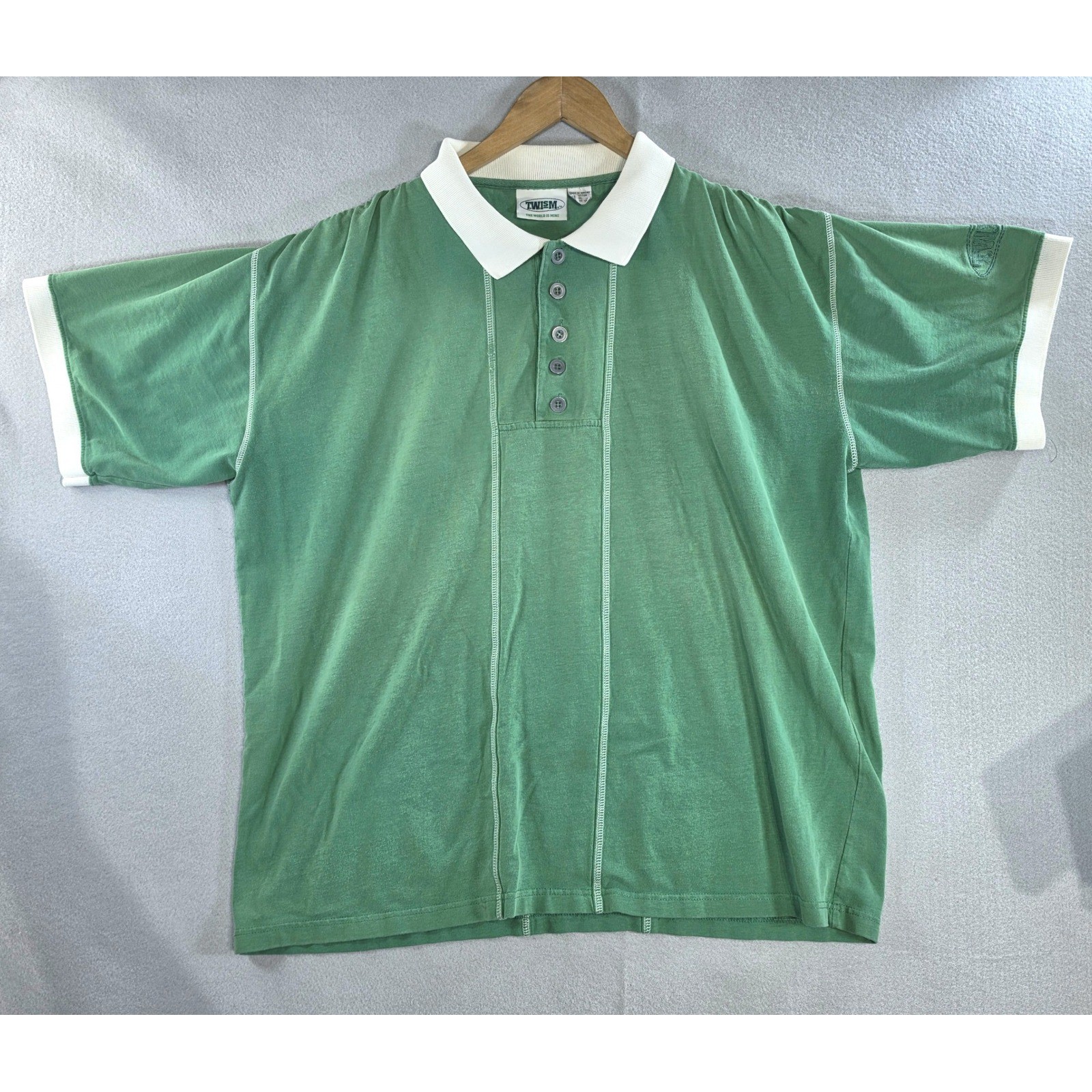 Vintage Y2K TWISM Shaq Polo Shirt Green Colorblock Hip Hop Streetwear XL