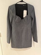 Zara Women's Grey Long Sleeve Short Fitted Dress US Medium