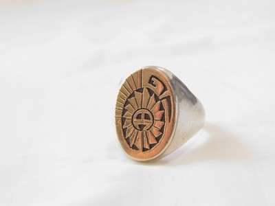 Calvin Peterson Navajo 14K Gold & Sterling Silver Sunface Ring Hallmarked R1487