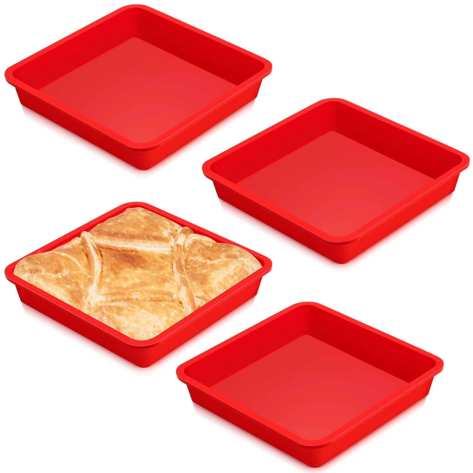 Set of 4 Silicone Square Cake Pan Silicone Brownie Pan Nonstick Baking Mold f...