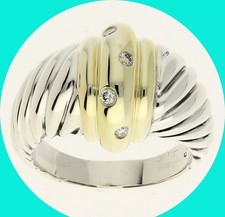 David Yurman Diamond Dome Cable Ring VS 925 Sterling/ 14K YG Size 7.5. V-23