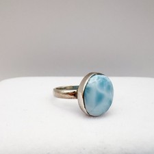 Larimar Ring, Round Bezel Minimalist, 925 Sterling Silver Vintage, Size 7