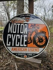 VINTAGE AMERICAN LEGEND MOTORCYCLE OIL PORCELAIN ENAMEL  DEALERSHIP SIGN 30"