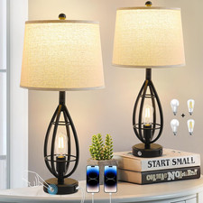Dimmable Farmhouse Table Lamps Set of 2 with USB for Living Room Bedroom
