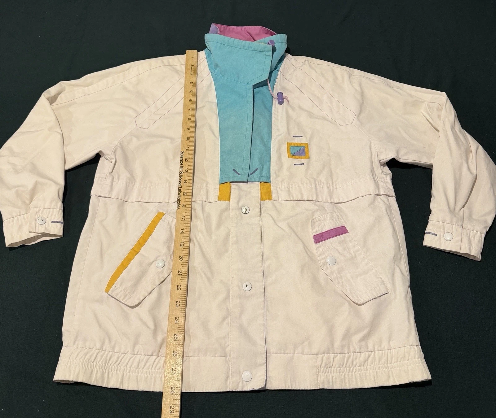 Vintage 80s Be In The Current Seen Pastel Colorblock Light Jacket Mens Medium - product detail image 4