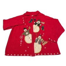 Tiara Christmas Collection 2004 Sweater M Embroidery Zip Cardigan snowman