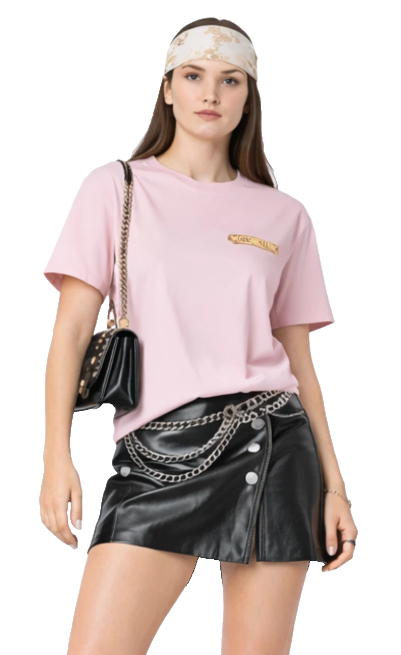 Moschino Couture T-Shirt Metal Gold Logo Top Iconic Shirt Regular Fit Unisex L