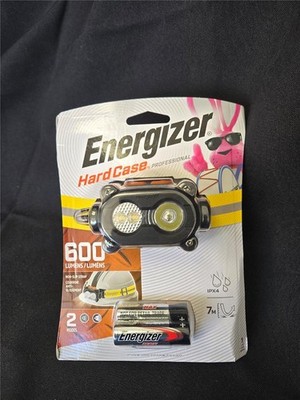 = Energizer Headlight Hard Case 600 Lumens Non Slip Strap 2 Modes AA Battery
