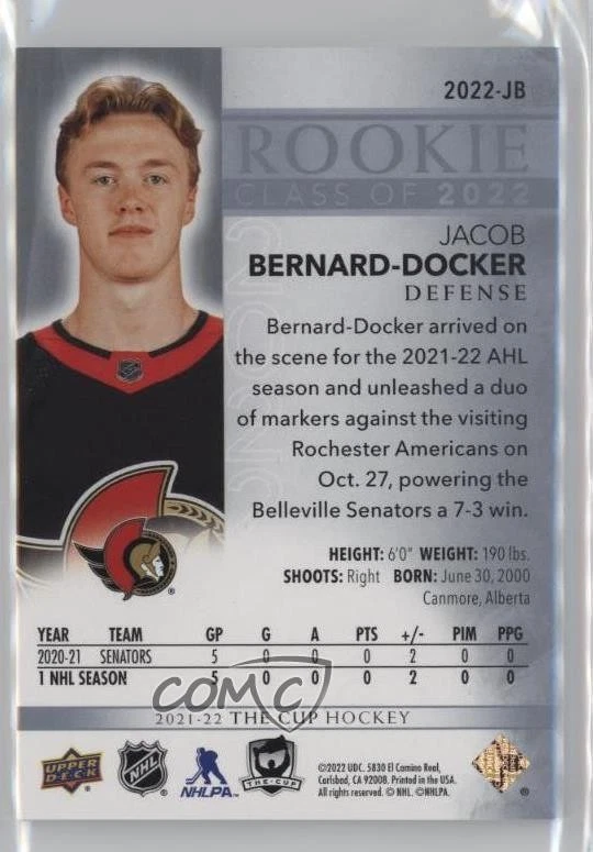 2021-22 Upper Deck The Cup Rookie Class of 2022 /249 Jacob Bernard-Docker RC - Image 2 of 2