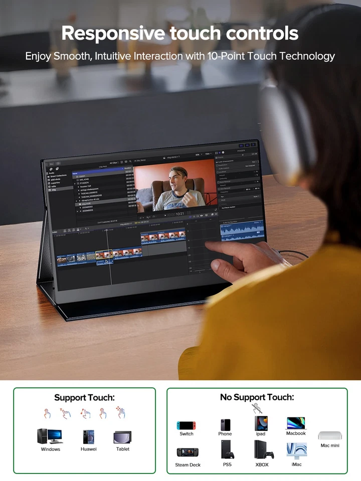 EVICIV 15,6 Zoll Portable Monitor Touchscreen FHD Tragbarer Monitore 1920*1080 A - Bild 3 von 4