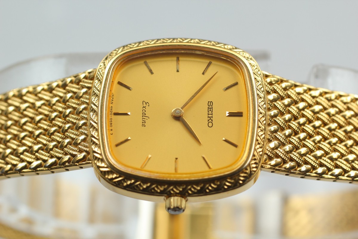 Vintage 1990 N MINT Seiko Exceline 4N20-5160 Gold Square Qz